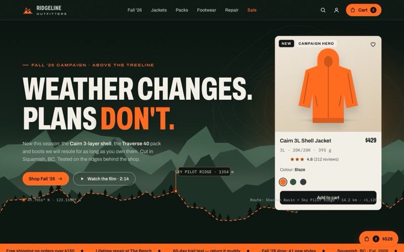 Website design concept: Ridgeline Outfitters