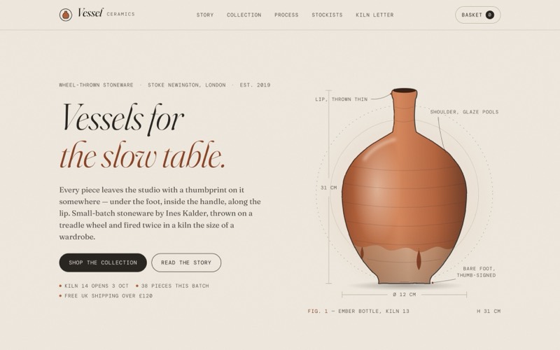 Website design concept: Vessel Ceramics
